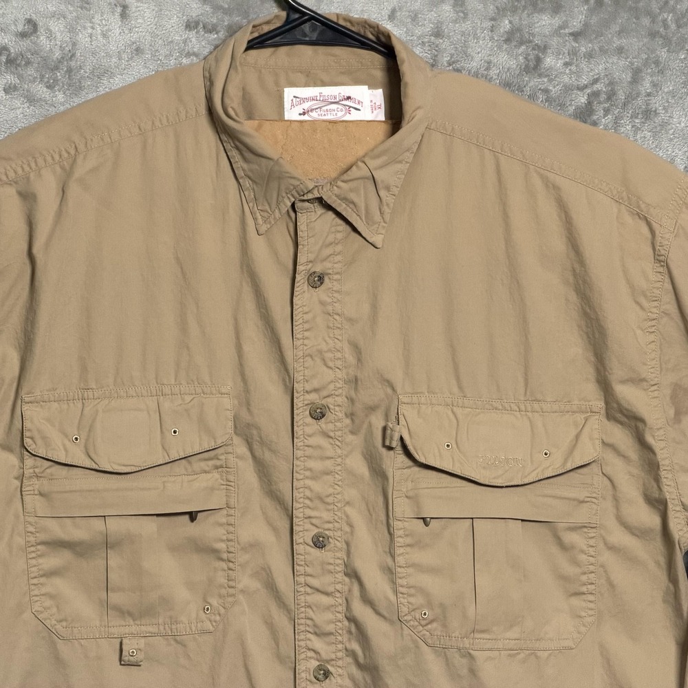 CC Filson Shirt Mens XL Brown Twill Long Sleeve Zip Pockets Fishing Outdoor